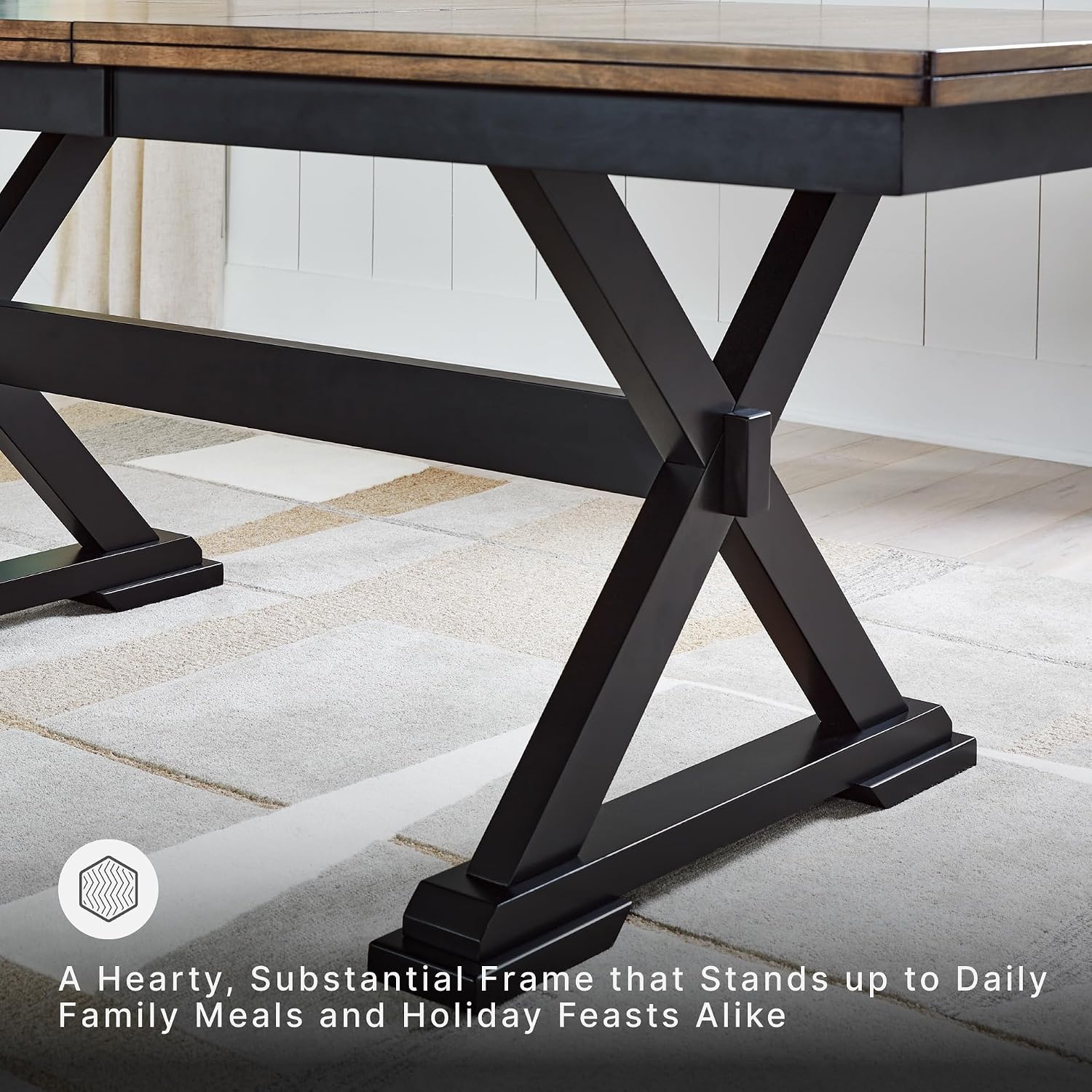 Signature Design by Ashley Wildenauer Dining Extension Table, 18" Self-Storing Butterfly Leaf, Hardwood Solids, Mango Veneer & MDF Substrate, Seats 6 to 8 for Kitchens, Black & Dark Brown, 78"