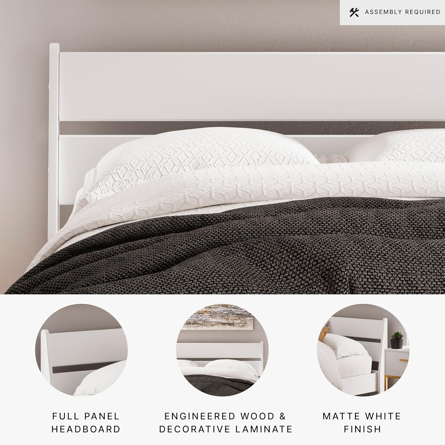 Signature Design by Ashley Socalle Full Panel Headboard, Matte White Finish, Engineered Wood Construction, Ideal for Kids and Youth Bedrooms