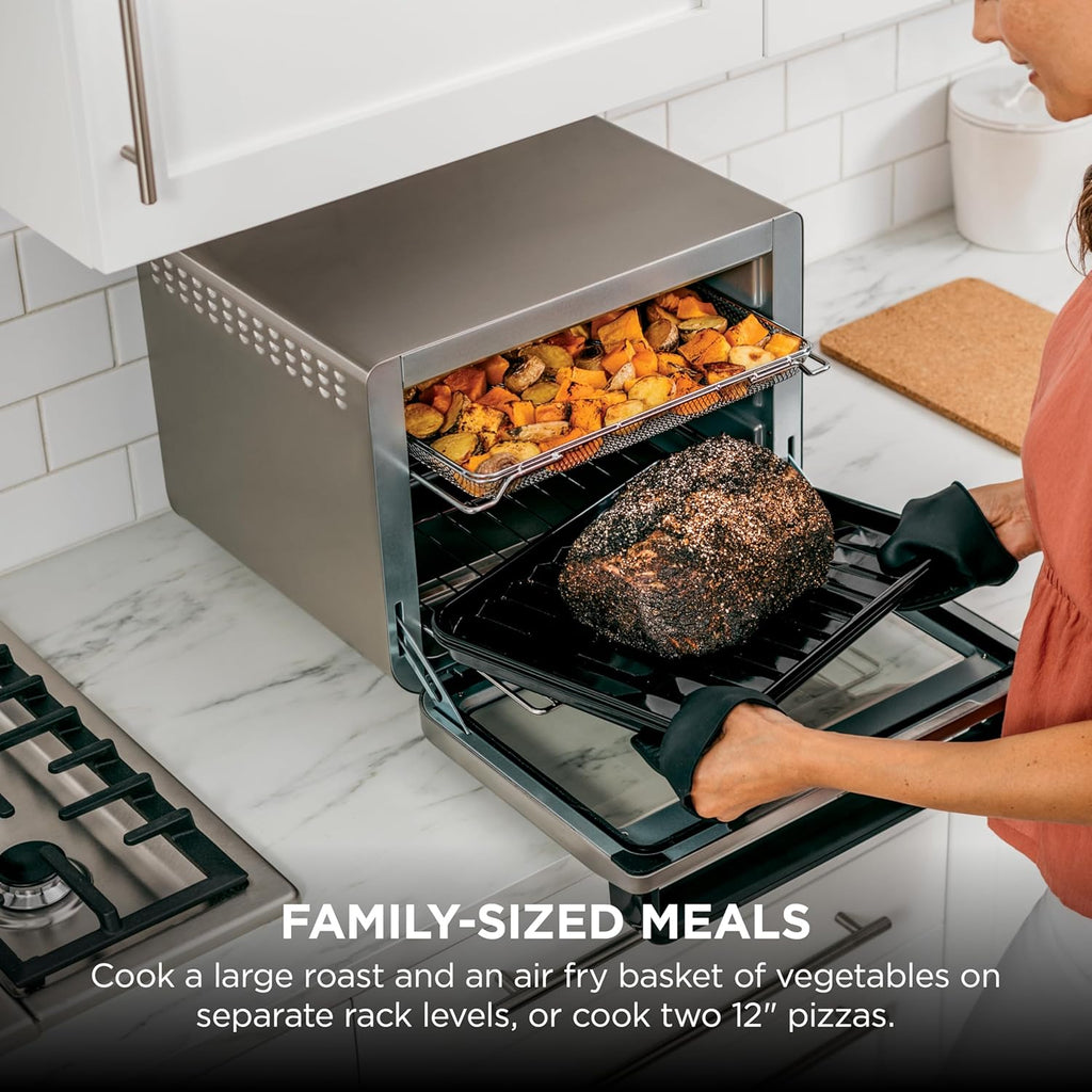 Ninja Air Fryer & Toaster Oven Combo | 10-in-1 Foodi XL Pro Air Fry Countertop Oven | Fit a 5-lb Chicken & Sheet Pan of Vegetables | Bake, Dehydrate, Toast & More |1800 Watts | Stainless Steel | DT201