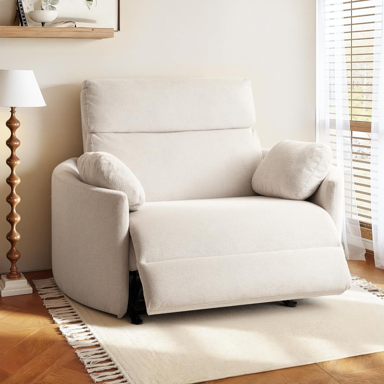 FLEXISPOT Mochi Oversized 54" Power Recliner Chair for Big and Tall Adults, Chenille Fabric Electric Recliner with USB & Type-C Ports, Wide Single Sofa with Pillows for Living Room & Bedroom, Beige