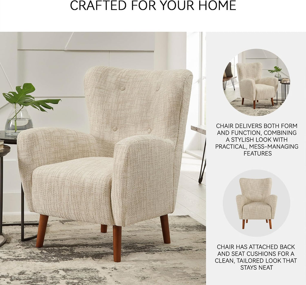 Signature Design by Ashley Jemison Next-Gen Nuvella Accent Chairs for Living Room, Stain-Resistant Fabric Wingback Armchair, Ideal for Cozy Nooks and Bedrooms, Dune Beige, 30" W