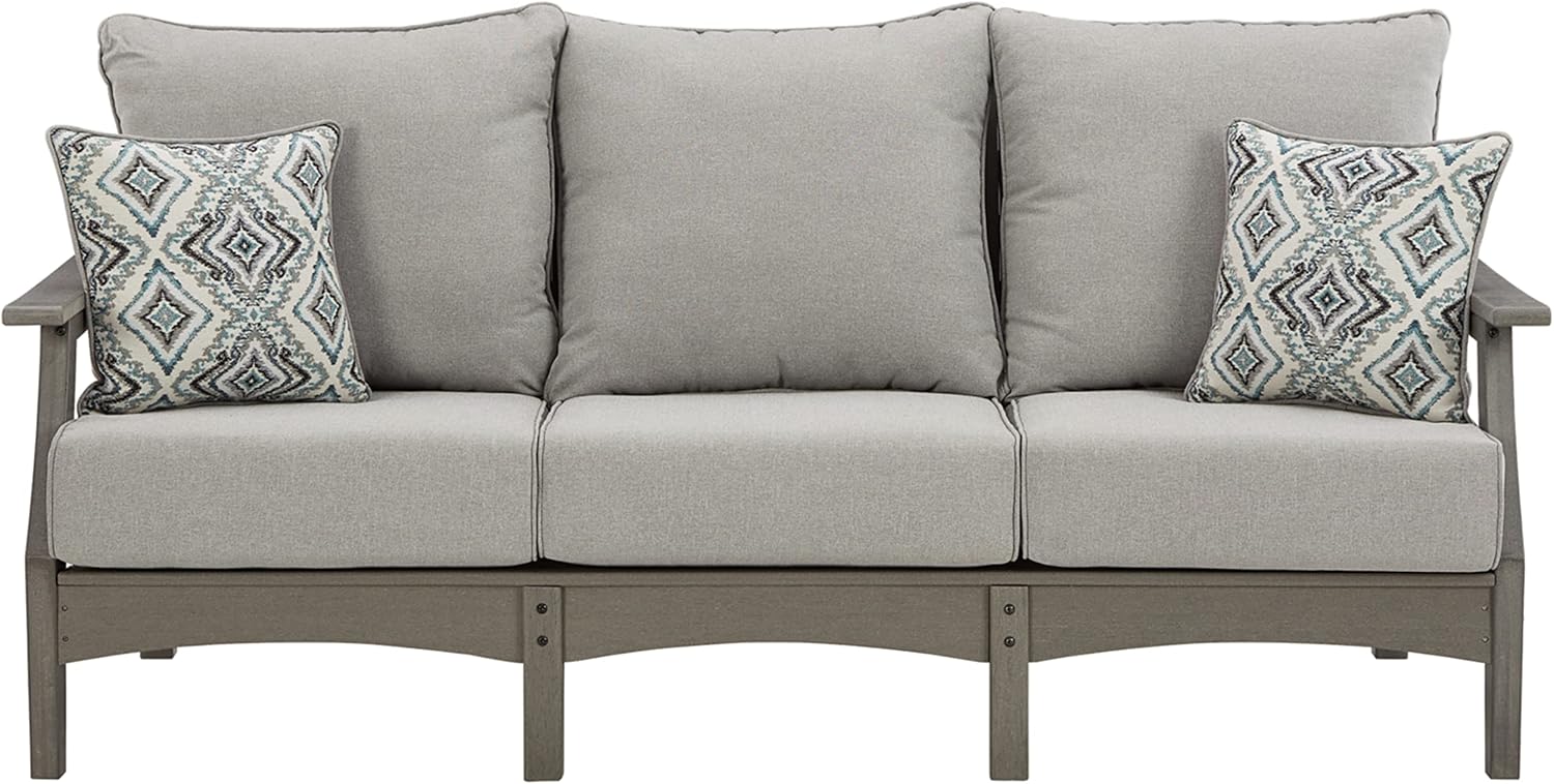 Signature Design by Ashley Visola 80"W 3-Seat Outdoor Patio Sofa, HDPE Wood Look, Couch with Performance Cushions for Deck Furniture, Gray