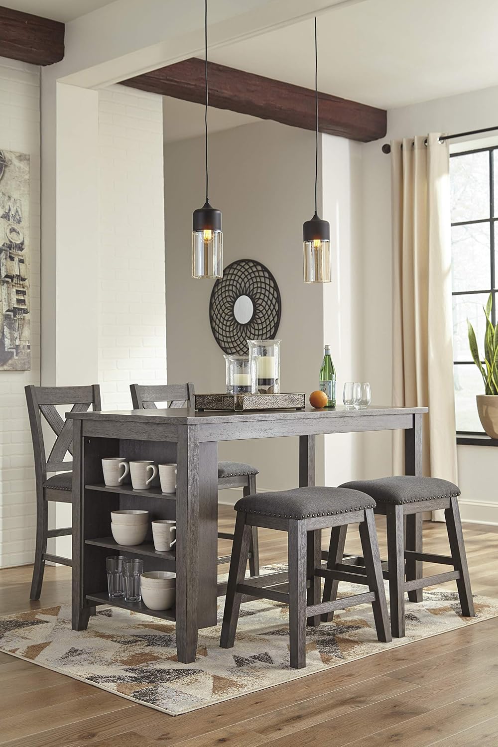 Signature Design by Ashley Caitbrook Dining Table, Counter Height Table With Shelves, Wood Construction In Antiqued Gray Wash, Space‑Saving For Small Rooms And Kitchens