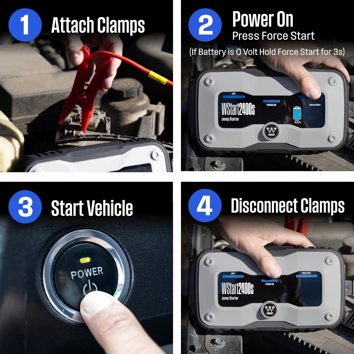 Westinghouse 4000A Portable Jump Starter & USB Power Bank - 12V Car Battery Booster Pack Jump Box for Up to 9.0L Gas & 7.0L Diesel Engines, Bright LED Flashlight, IP65 Rated Waterproof Housing