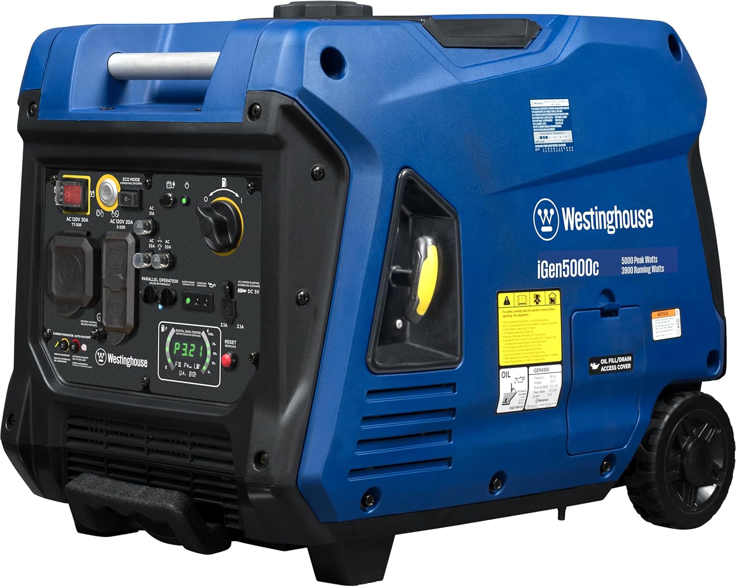 Westinghouse 5000 Peak Watt Super Quiet Portable Inverter Generator, Remote Electric Start with Auto Choke, RV Ready 30A Outlet, Gas Powered, CO Sensor, Parallel Capable