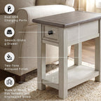 Signature Design by Ashley Bolanburg Chairside End Table With Charging Station, Two-Tone Wood Accent Table With Drawer Storage, Plank Top Design for Living Room or Bedroom, Antique White