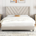 Yaheetech Queen Bed Frame Upholstered Platform Bed/Wooden Slat Support/Tufted Headboard with Wing Side/Mattress Foundation/No Box Spring Needed,Beige Queen