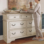 Signature Design by Ashley Realyn French Country 7 Drawer Dresser, Two-Tone Chipped White and Distressed Wood Finish, Smooth-Gliding Bedroom Storage, Ideal for Master Suites, 64" W
