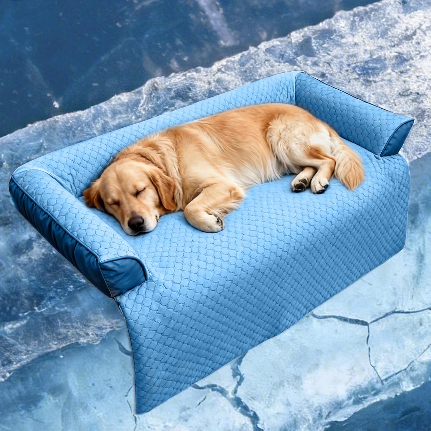GGIB Cooling Dog Bed Mat with Bolster Pillow Washable Dog Couch Cover Breathable Summer Pet Couch Bed Protector Indoor(Large, Cooling Grey)
