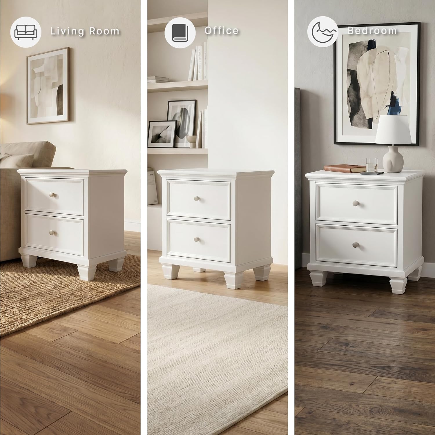 Signature Design by Ashley Fortman White Nightstand, 2 Drawer Storage, Hardwood Solids and MDF Construction, Traditional Wood Bedside Table, 25" W