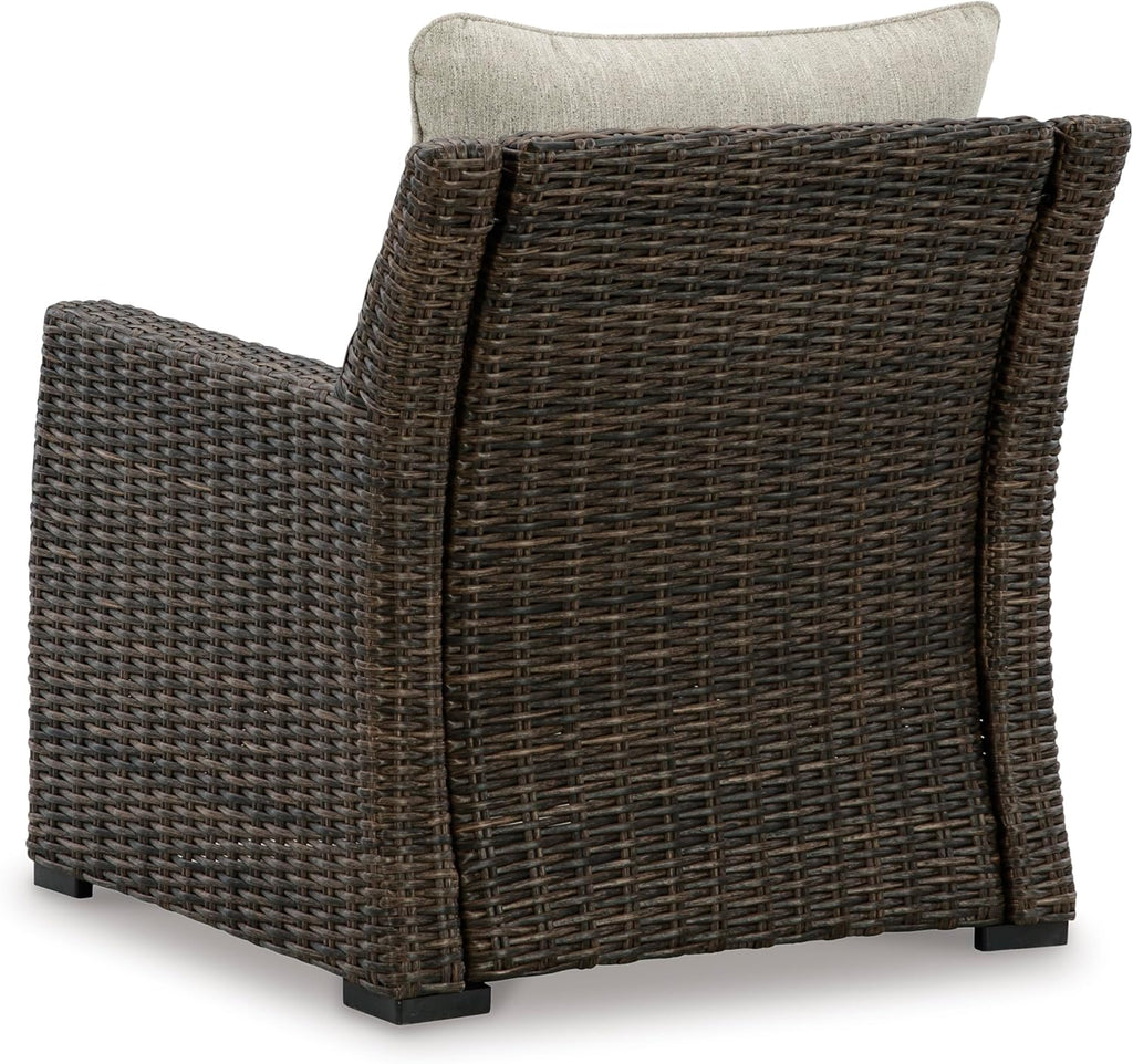 Signature Design by Ashley Brook Ranch Casual Nuvella Weather Resistant Fabric Outdoor Lounge Chair with Cushion, Dark Brown & Beige