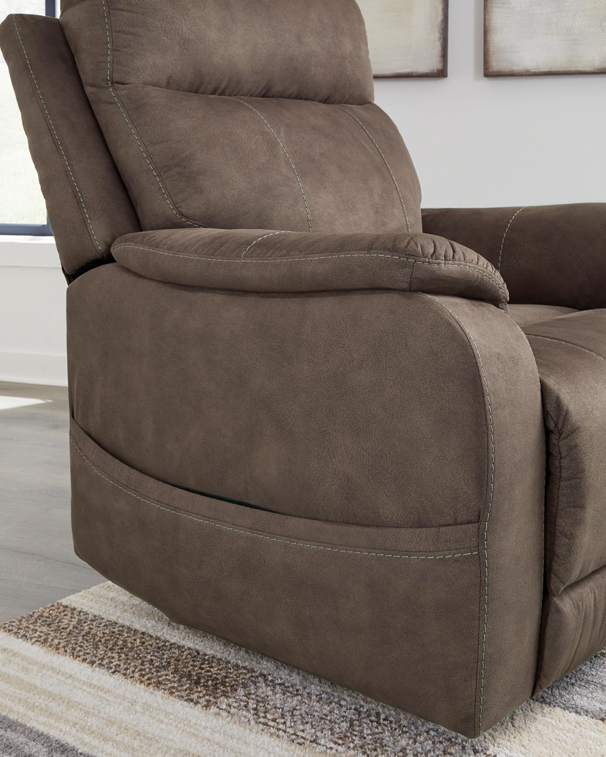 Signature Design by Ashley Crestmeade Modern Dual Motor Power Lift Recliner with Adjustable Backrest, USB Ports, Heat and Massage Function, Dark Brown
