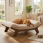 Muihood Elevated Wooden Dog Bed with Foam Mattress, Walnut, X-Large | Raised Dog Bed with Washable Cover, Supportive Foam Mattress, Perfect for X-Large Dogs and Indoor Living