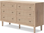 Signature Design by Ashley Cielden 6 Drawer Dresser, Quick 10-Minute Assembly, Textured Cane Details, Coastal Modern Bedroom Storage, Light Brown Two-Tone