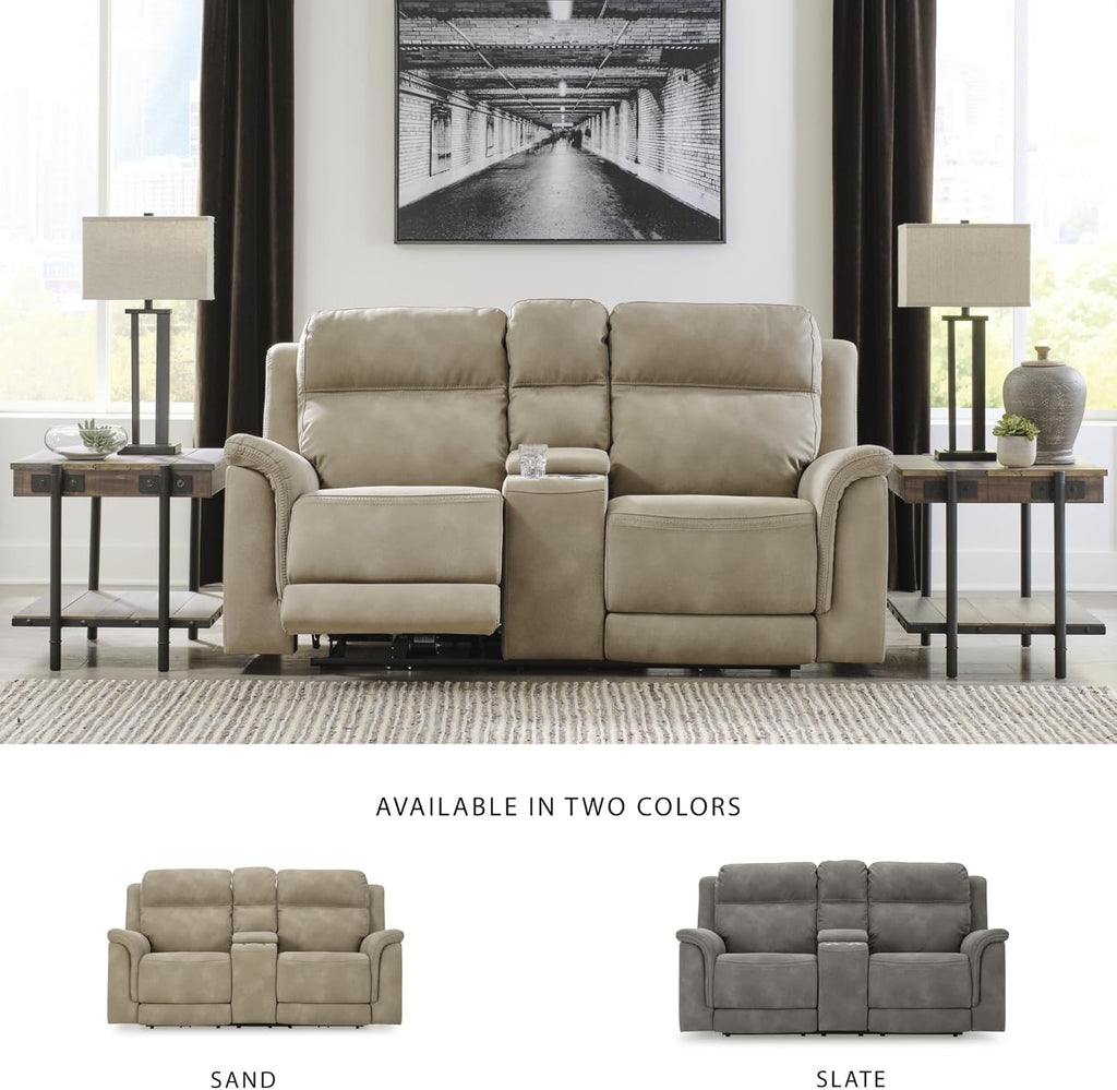 Signature Design by Ashley Power Reclining Loveseat with Console, Next-Gen Durapella, Zero Gravity Mechanism, Easy to Clean Water Resistant Performance Fabric, Sand