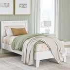 Signature Design by Ashley Hallityn Twin Panel Platform Bed, Casual Scalloped Bed Frame, Engineered Wood, for Kids and Youth Bedrooms, Matte White