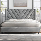 Yaheetech Queen Bed Frame Upholstered Platform Bed/Wooden Slat Support/Tufted Headboard with Wing Side/Mattress Foundation/No Box Spring Needed,Beige Queen