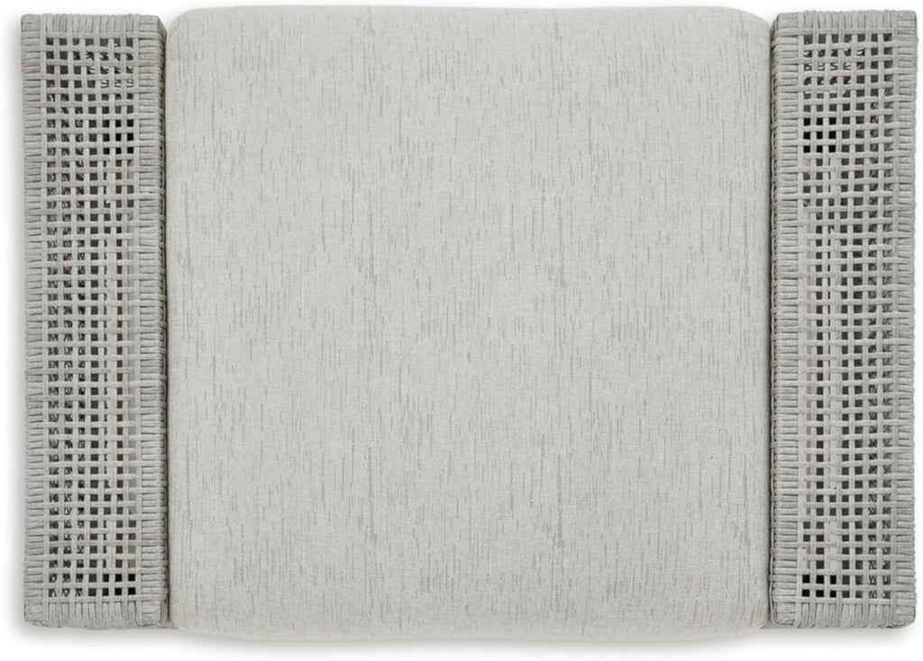 Signature Design by Ashley Aluminum Frame Outdoor Ottoman with Cushion, Seton Creek, High-Performance Nuvella Fabric, Seating for Patio Lounge Areas, Light Gray & Light Brown