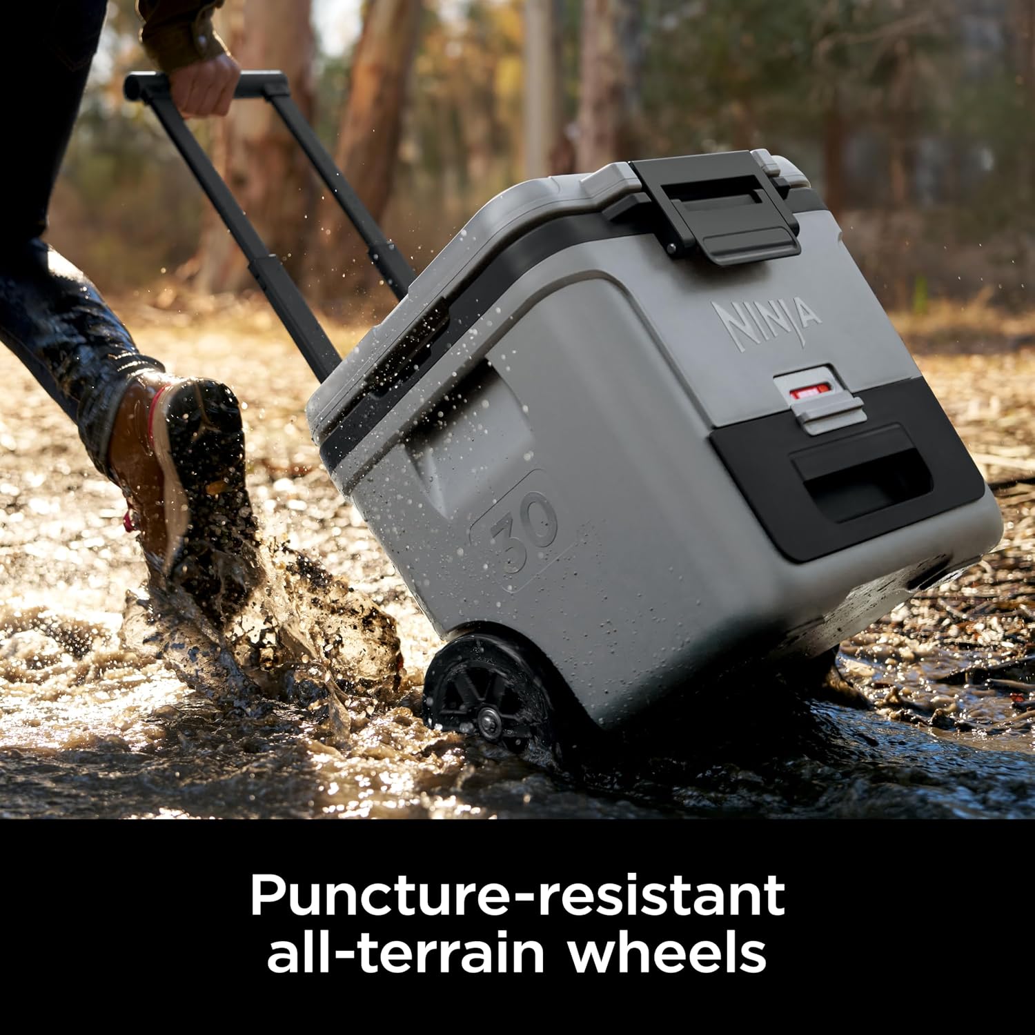 Ninja | Cooler | FrostVault 30QT Cooler with Wheels | Insulated with Temp Dry Storage Drawer | Keeps Ice Cold for Days | for the Beach, Camping, Picnics & More | Charcoal Gray | FB230CG