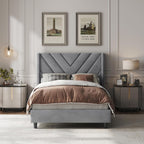Yaheetech Queen Bed Frame Upholstered Platform Bed/Wooden Slat Support/Tufted Headboard with Wing Side/Mattress Foundation/No Box Spring Needed,Beige Queen