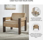 Signature Design by Ashley Adlanlock Contemporary Faux Leather Accent Chair with Wood Frame, Light Brown