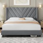 Yaheetech Queen Bed Frame Upholstered Platform Bed/Wooden Slat Support/Tufted Headboard with Wing Side/Mattress Foundation/No Box Spring Needed,Beige Queen