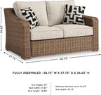 Signature Design by Ashley Beachcroft Outdoor Loveseat with High-Performance Nuvella Cushions, Resin Wicker on Rust-Resistant Aluminum Frame for Patio Seating, Beige