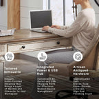Signature Design by Ashley Realyn Farmhouse Home Office Desk, 2 Drawers, Drop-down Drawer, USB Charging, Wood, 60" W x 28" D x 31" H, Chipped White and Brown