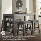Signature Design by Ashley Caitbrook Dining Table, Counter Height Table With Shelves, Wood Construction In Antiqued Gray Wash, Space‑Saving For Small Rooms And Kitchens