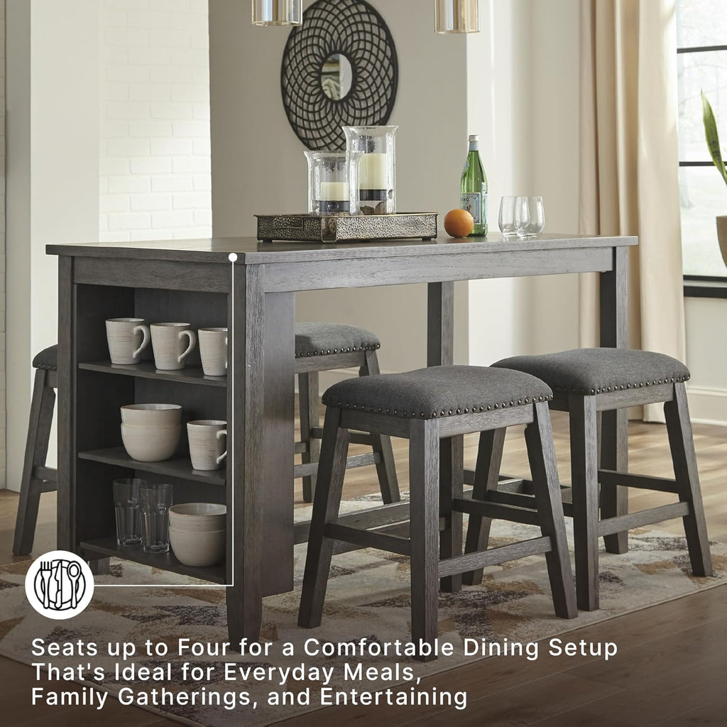 Signature Design by Ashley Caitbrook Dining Table, Counter Height Table With Shelves, Wood Construction In Antiqued Gray Wash, Space‑Saving For Small Rooms And Kitchens