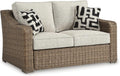 Signature Design by Ashley Beachcroft Outdoor Loveseat with High-Performance Nuvella Cushions, Resin Wicker on Rust-Resistant Aluminum Frame for Patio Seating, Beige