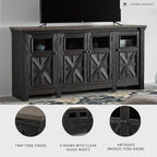 Signature Design by Ashley Tyler Creek Farmhouse TV Stand Fits TVs up to 72", 4 Glass Doors, 3 Adjustable Storage Shelves, Dark Gray