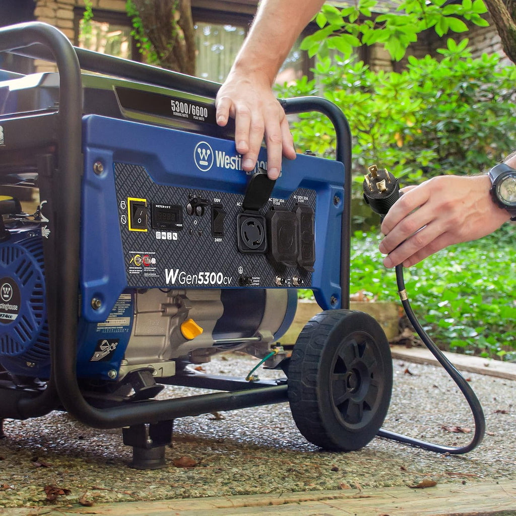 Westinghouse 6600 Peak Watt Home Backup Portable Generator, Transfer Switch Ready 30A Outlet, RV Ready 30A Outlet, Gas Powered, CO Sensor