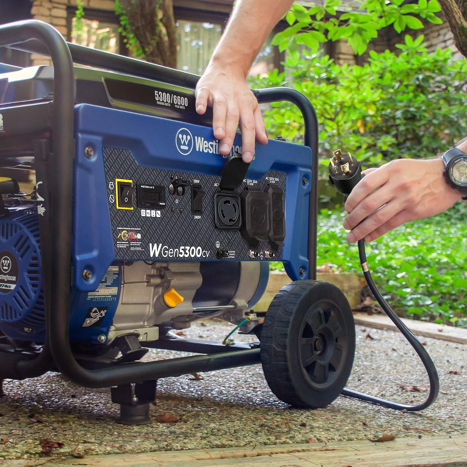 Westinghouse 6600 Peak Watt Home Backup Portable Generator, Transfer Switch Ready 30A Outlet, RV Ready 30A Outlet, Gas Powered, CO Sensor