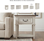 Signature Design by Ashley Realyn Traditional Cottage 1 Drawer Nightstand with Dovetail Construction & Open Display Shelf, Chipped White, 27" Tall, Distressed Brown
