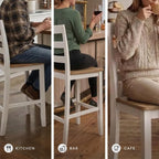 Signature Design by Ashley Gesthaven Counter Height Bar Stool, Set of 2, 24.25" Stools with Ladder Back, Solid Wood Frame, Contoured Mango Wood Veneer Seat, Kitchen Island Dining, Natural and White