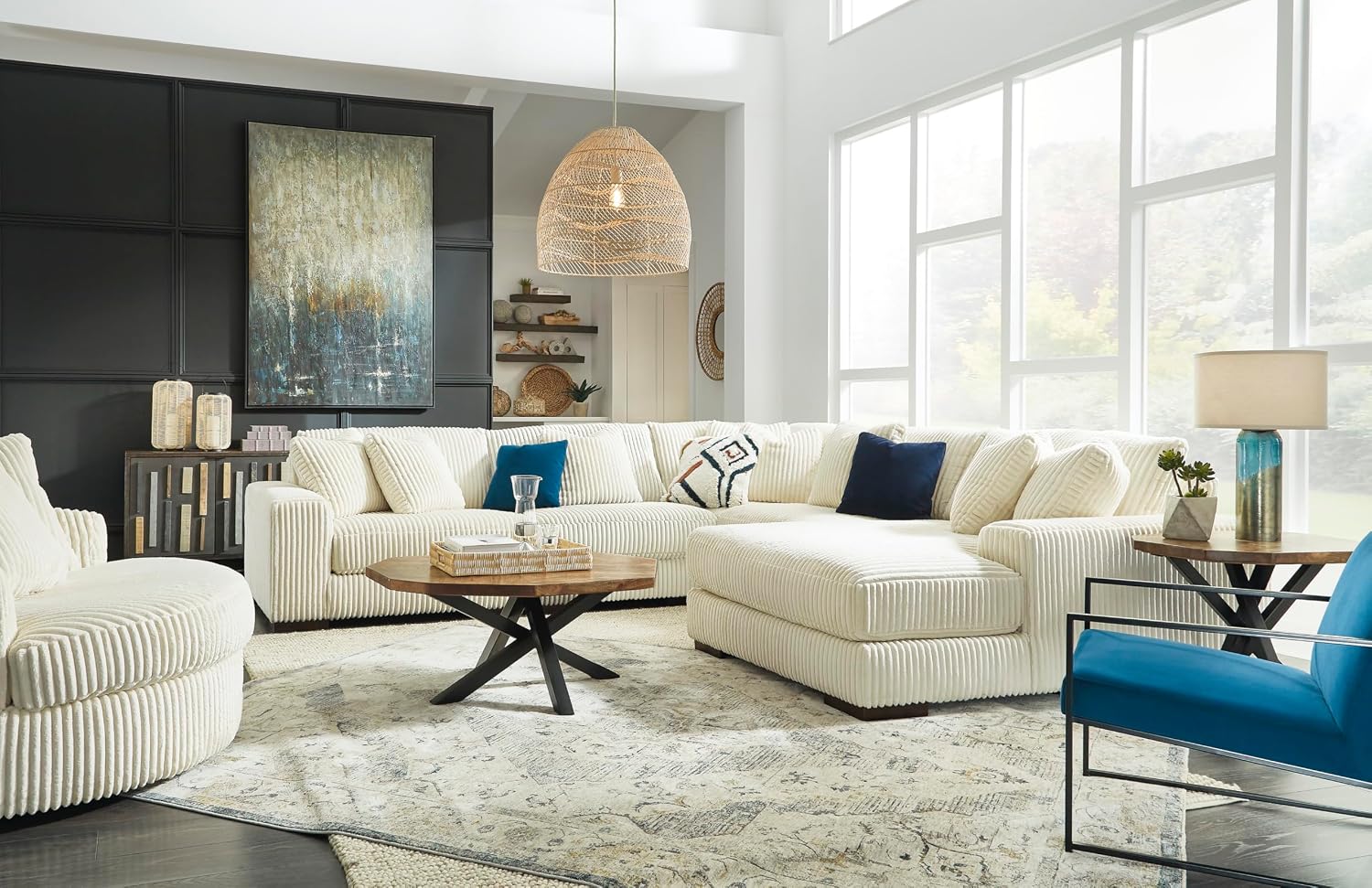 Signature Design by Ashley Lindyn Transitional Oval Tufted Upholstered Oversized Swivel Accent Chair, White