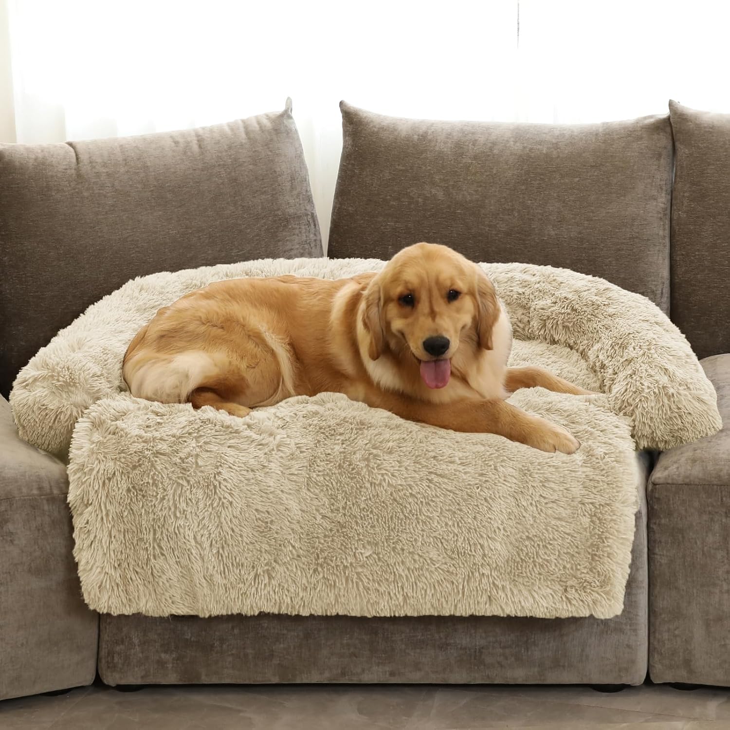 GGIB Cooling Dog Bed Mat with Bolster Pillow Washable Dog Couch Cover Breathable Summer Pet Couch Bed Protector Indoor(Large, Cooling Grey)