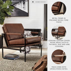 Signature Design by Ashley Puckman Brown Leather Accent Chair, Contemporary Living Room Seating, Sturdy Metal Frame