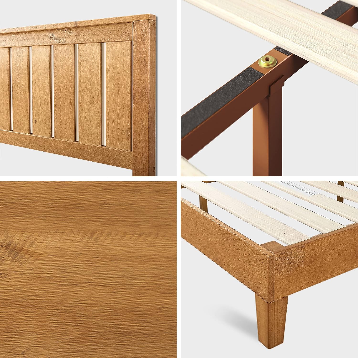 Zinus Alexis Deluxe Wood Platform Bed Frame with Headboard, Wood Slat Support, No Box Spring Needed, Easy Assembly, Rustic Pine, King