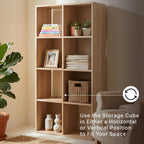 Signature Design by Ashley Piperton 8 Cube Storage Organizer, Natural Finish Over Replicated Ash Wood Grain, Vertical Floor Mount Cubbies for Living Room or Home Office, Light Brown