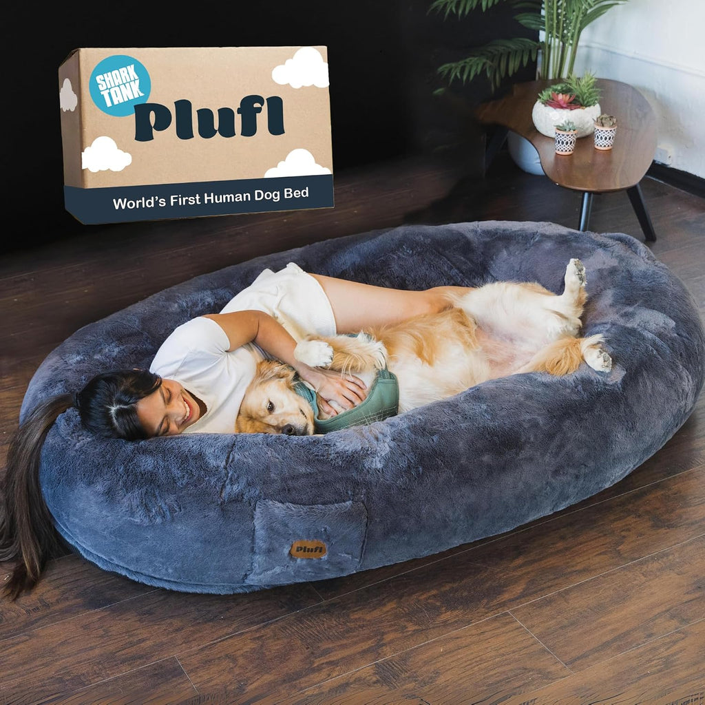 Plufl, The Original Human Dog Bed for Adults, Kids, and Pets. As Seen on Shark Tank. Comfy Plush Large Bean Bag with Memory Foam, Machine Washable, and Durable. Perfect nap and Floor Bed - Arctic Grey