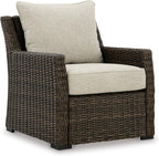Signature Design by Ashley Brook Ranch Casual Nuvella Weather Resistant Fabric Outdoor Lounge Chair with Cushion, Dark Brown & Beige