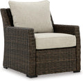 Signature Design by Ashley Brook Ranch Casual Nuvella Weather Resistant Fabric Outdoor Lounge Chair with Cushion, Dark Brown & Beige