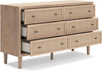 Signature Design by Ashley Cielden 6 Drawer Dresser, Quick 10-Minute Assembly, Textured Cane Details, Coastal Modern Bedroom Storage, Light Brown Two-Tone