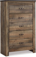 Signature Design by Ashley Trinell Rustic 5 Drawer Chest of Drawers with Nailhead Trim, Warm Brown