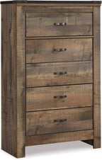 Signature Design by Ashley Trinell Rustic 5 Drawer Chest of Drawers with Nailhead Trim, Warm Brown