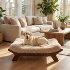 Muihood Elevated Wooden Dog Bed with Foam Mattress, Walnut, X-Large | Raised Dog Bed with Washable Cover, Supportive Foam Mattress, Perfect for X-Large Dogs and Indoor Living