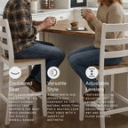Signature Design by Ashley Gesthaven Counter Height Bar Stool, Set of 2, 24.25" Stools with Ladder Back, Solid Wood Frame, Contoured Mango Wood Veneer Seat, Kitchen Island Dining, Natural and White