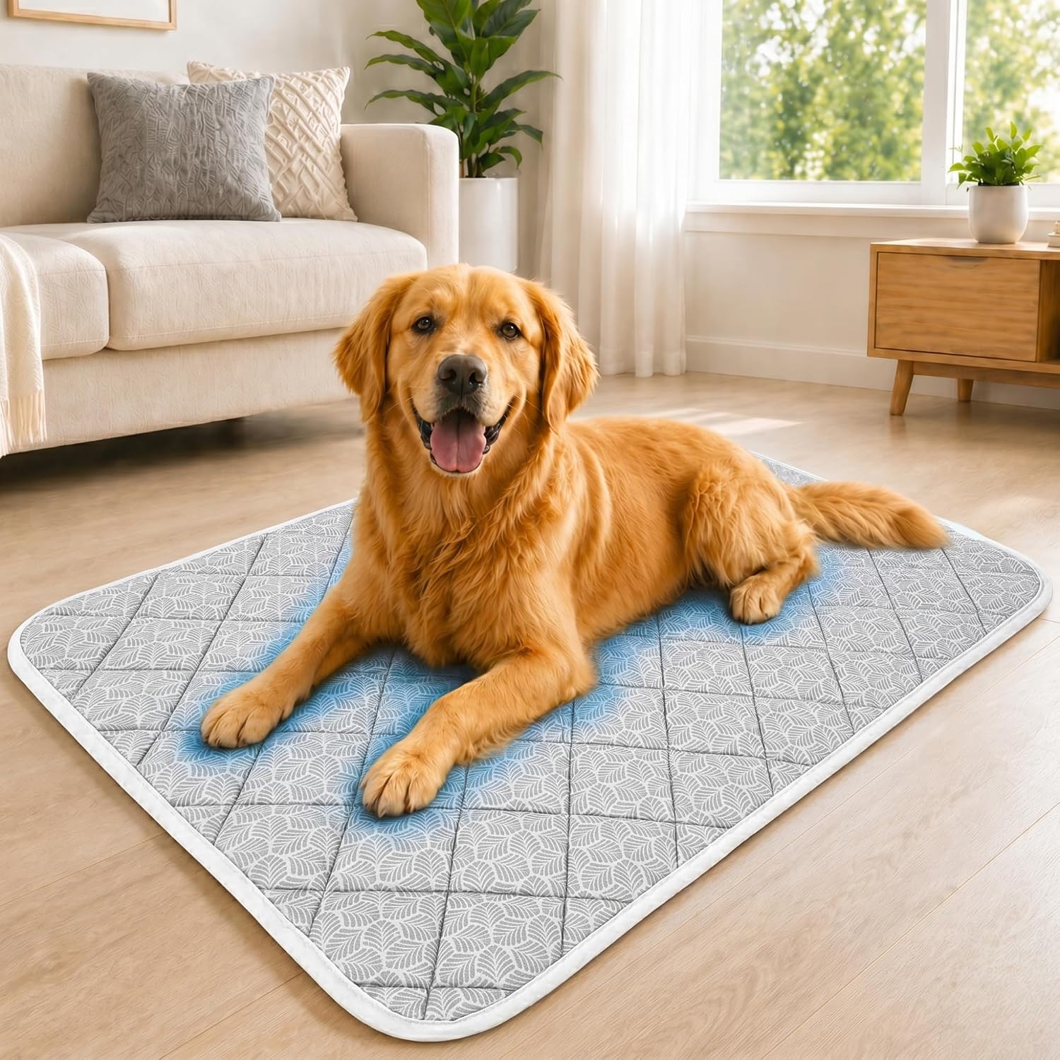 Cooling Mat for Dogs XL 44"x32" – Color-Changing Q-Max>0.5 Cooling Pad for Large Dogs – Machine Washable Waterproof Non-Slip Indoor & Outdoor Use – No Gel No Water No Electricity